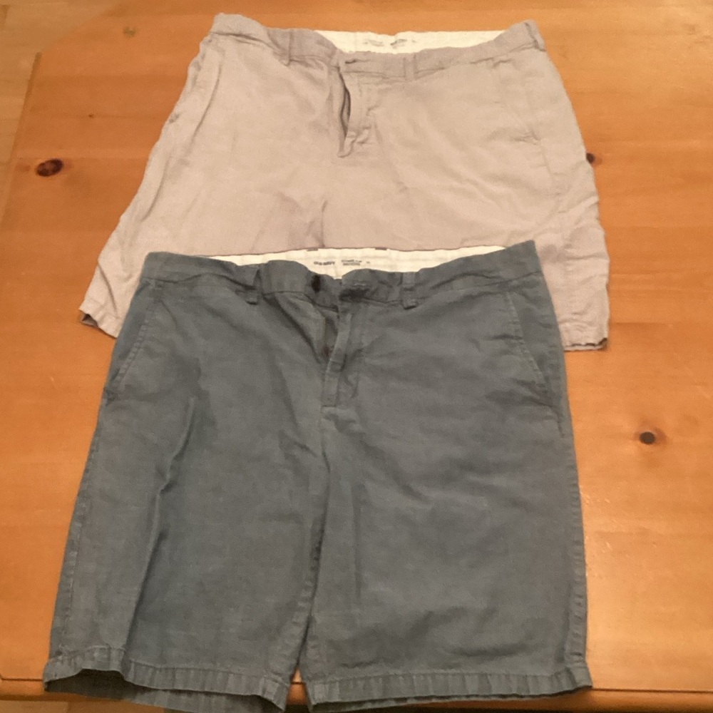 Old Navy Men's Flat Front Shorts - Light Gray and Blue 36 inch - price for both